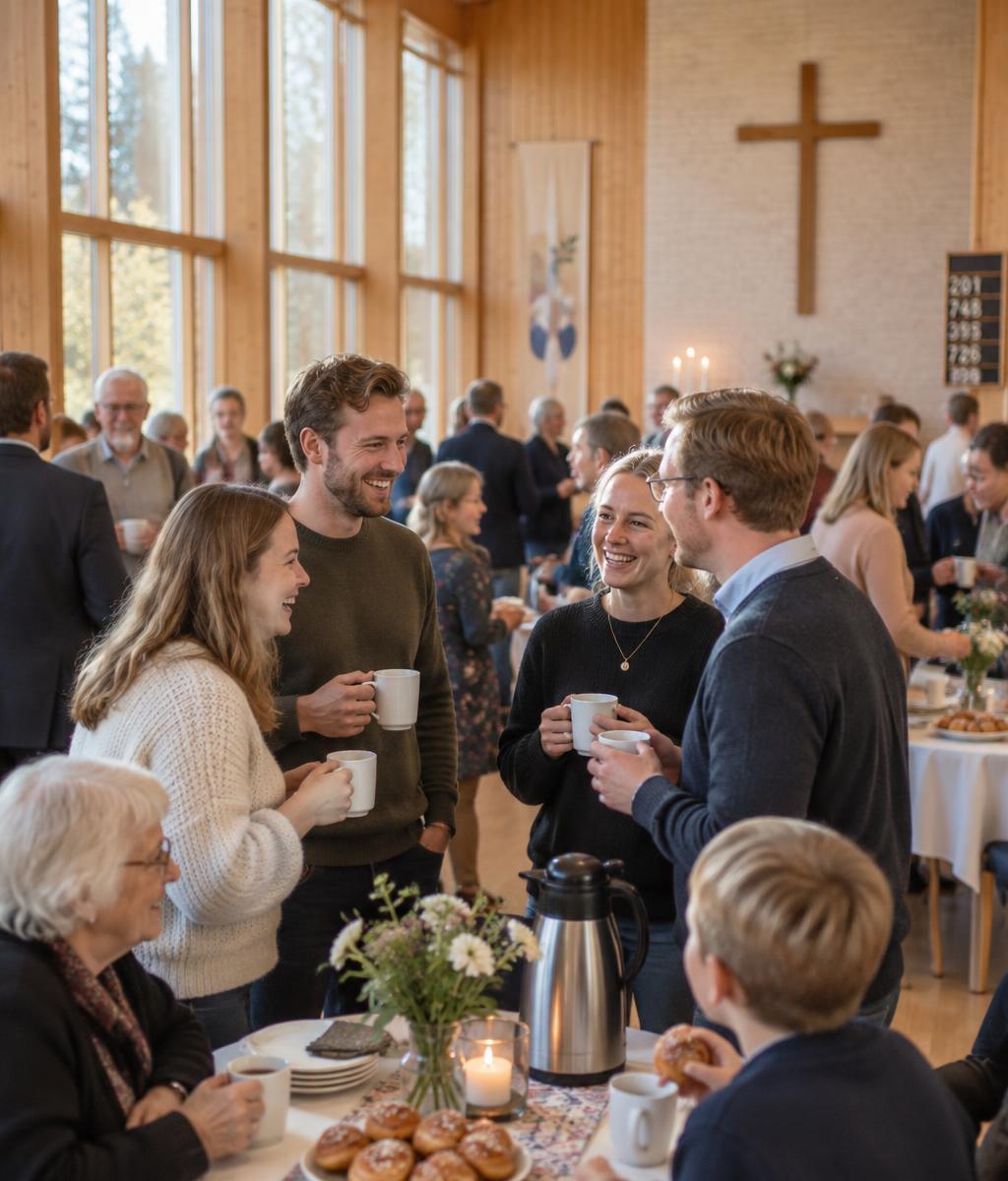 Menigheden samlet til kirkekaffe efter gudstjenesten